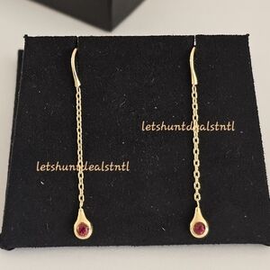 18K Gold Pandora Love Pod Red Topaz Dangle Earrings.